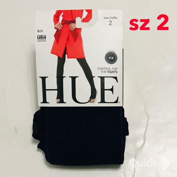 sz 2 - NWT Navy HUE Rib Tights With Control - Picture 2 of 9